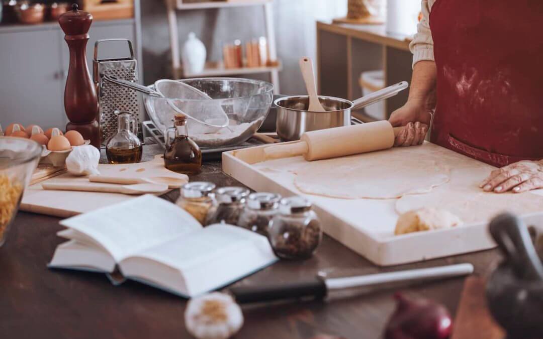 Cookbook being used for baking.