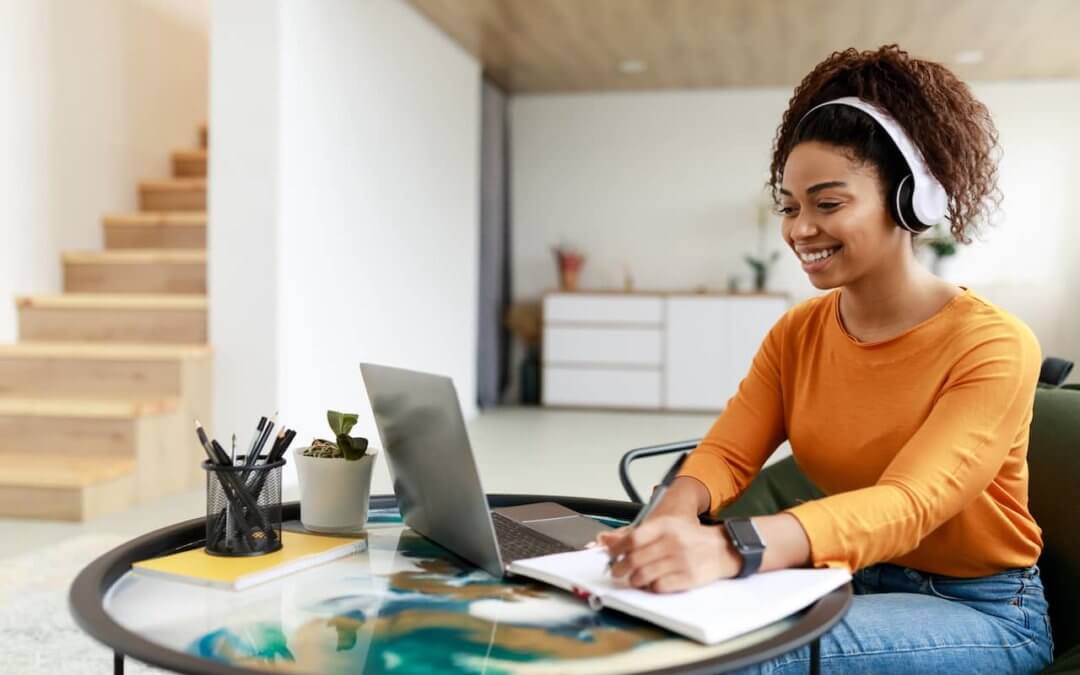 Writer brainstorming literary devices while writing a novel.